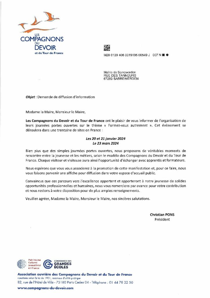 Les compagnons du devoirs Journée portes ouvertes Commune de Sarrewerden