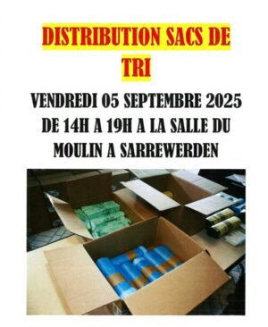Sarrewerden, Bischtroff, Zollingen : Distribution sacs de tri