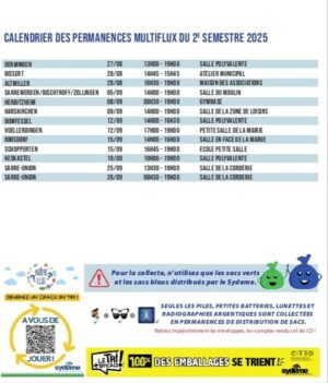 Calendrier des permanances multiflux du 2 ème semestre 2025
